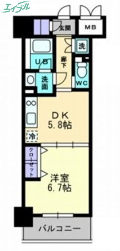 アルファレガロ西古松(1DK/10階)の間取り写真