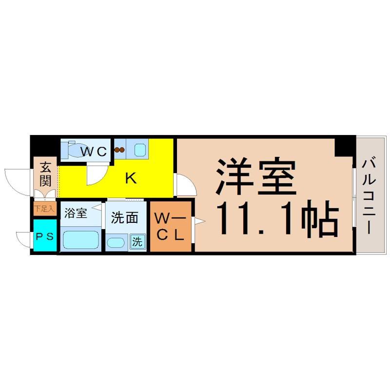 ウィル則武(1K/4階)の間取り写真