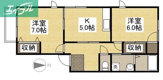コーポ岡崎(2DK/1階)の間取り写真