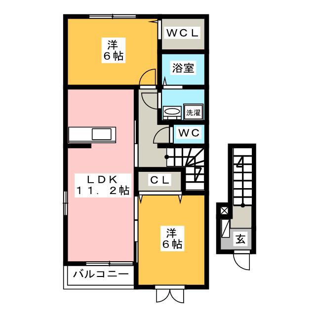 アージュB(2LDK/2階)の間取り写真