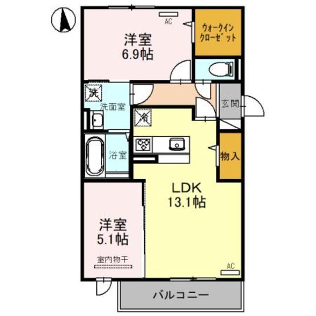 SUNSUNあおばおか(2LDK/2階)の間取り写真