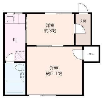 石田荘(2K/2階)の間取り写真