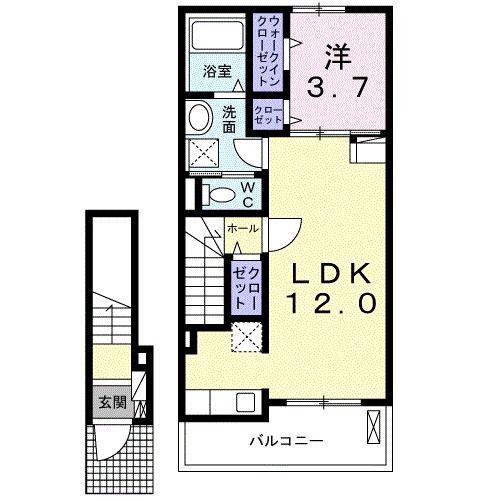 ピュアレジデンスK B(1LDK/2階)の間取り写真