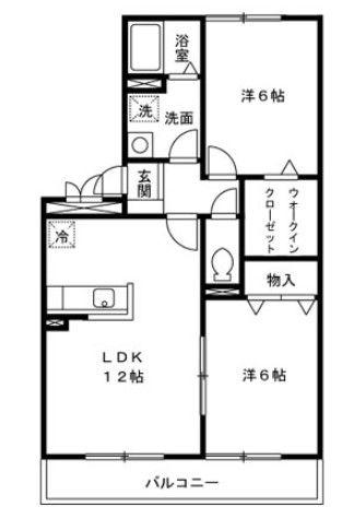 フェニックス小仙波B(2LDK/1階)の間取り写真