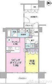 ロジュマンタワー梅田(1LDK/17階)の間取り写真