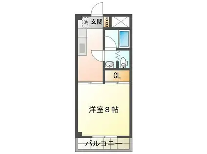 ヴィラ水合(1K/4階)の間取り写真