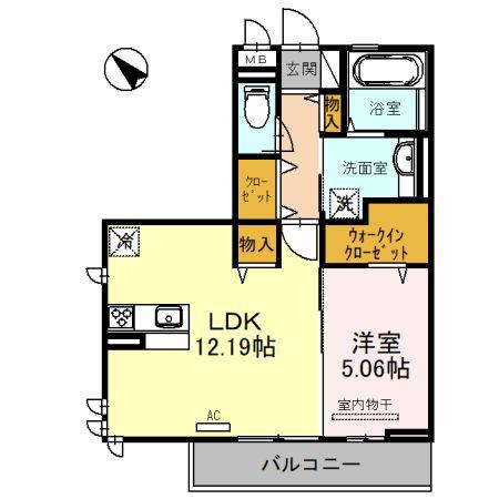 LA CASAMIA一条通(1LDK/1階)の間取り写真