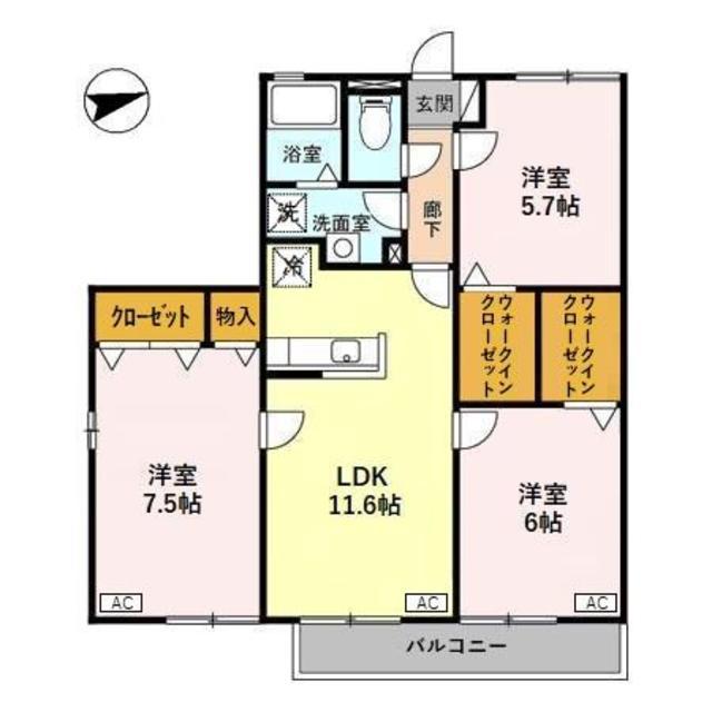 ハイムグリュック I(3LDK/2階)の間取り写真