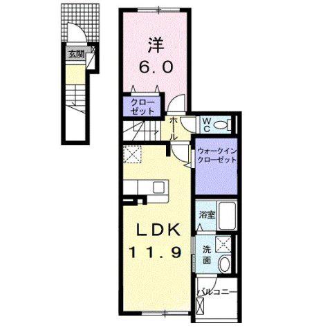 グランデ フィオーレ 虹ケ浜 1LDKW(1LDK/2階)の間取り写真