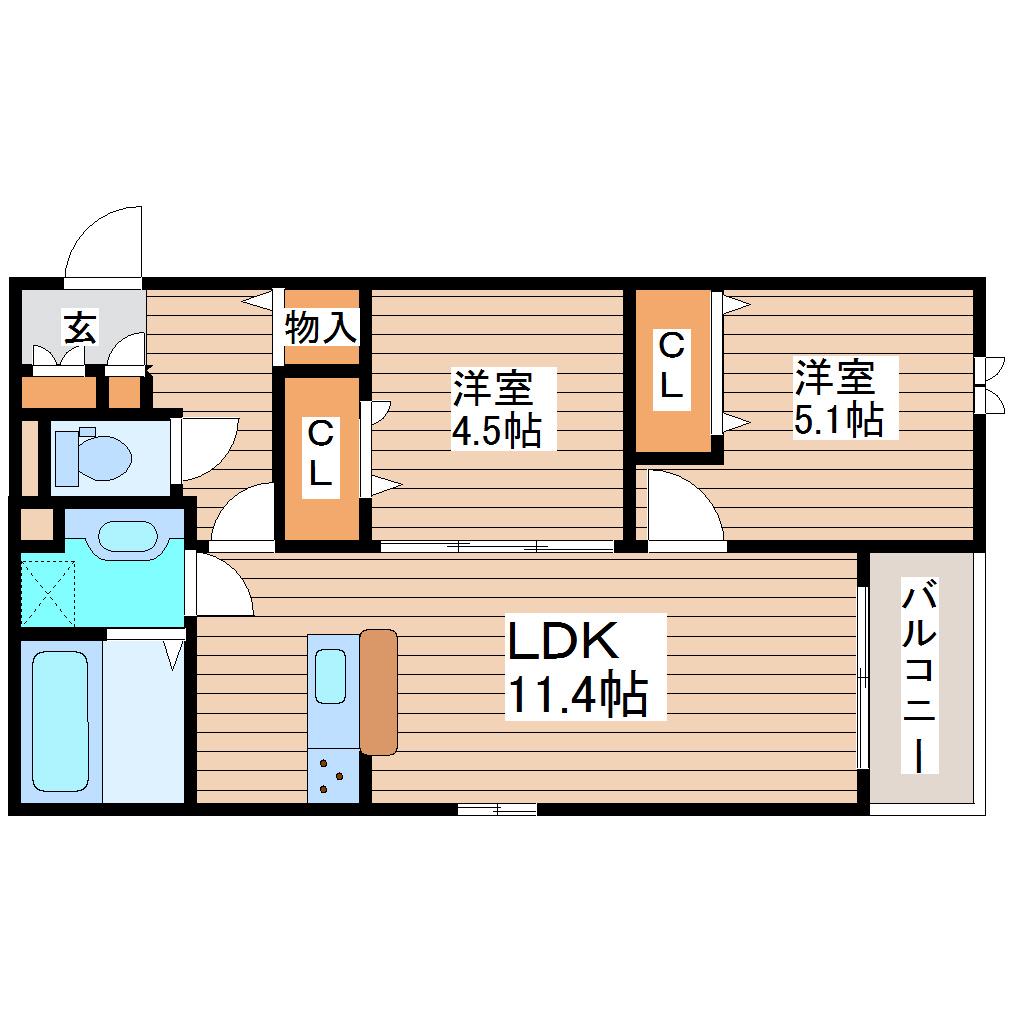 D-ROOM小田原五丁目(2LDK/2階)の間取り写真