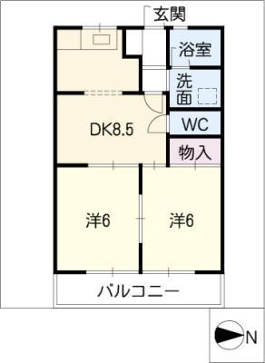 ハイツマリン(2DK/2階)の間取り写真
