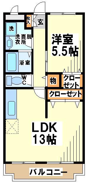 グリーンパレス柏野(1LDK/2階)の間取り写真