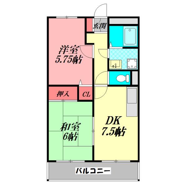 ベルヴィルD棟(2DK/2階)の間取り写真