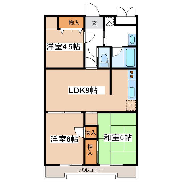 カステージュ松本(3LDK/4階)の間取り写真