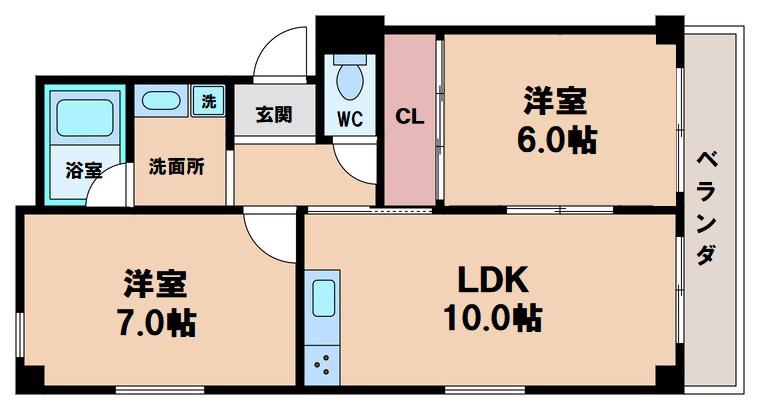 マンショングラッド(2LDK/3階)の間取り写真