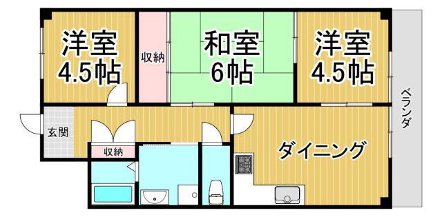 シャレード(3DK/1階)の間取り写真