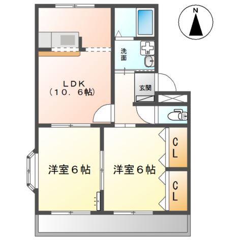 メルヴェール弐番館(2LDK/1階)の間取り写真