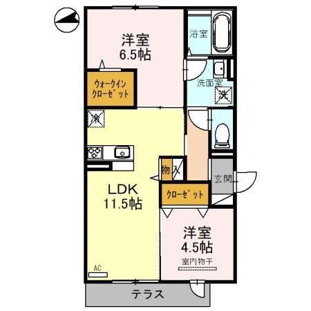 ボースウィングス竹渕東(2LDK/1階)の間取り写真