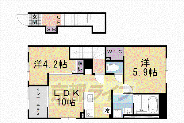 京都市山科区椥辻アパート(2LDK/1階)の間取り写真