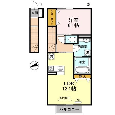 フォルティス(1LDK/2階)の間取り写真