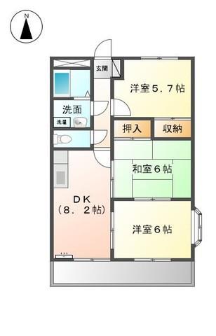 グランディール羽根(3DK/2階)の間取り写真