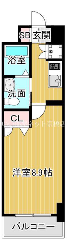 レジデンス京橋スクエア(1K/13階)の間取り写真
