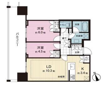ブランズタワー芝浦(2LDK/26階)の間取り写真