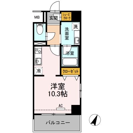 黄金森ガーデンII(1K/3階)の間取り写真