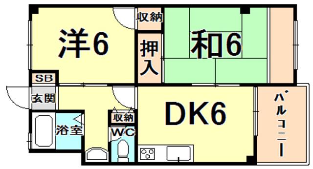 西甲子園ハイツ(2DK/4階)の間取り写真