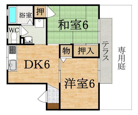 エスポワール(2DK/1階)の間取り写真