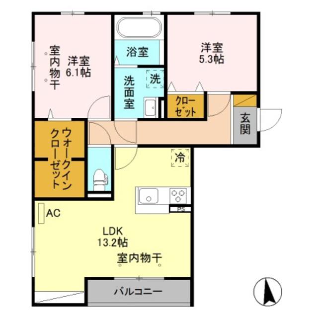 グランデ西千手(2LDK/3階)の間取り写真