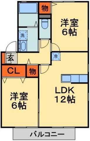 ステジュアンB(2LDK/2階)の間取り写真