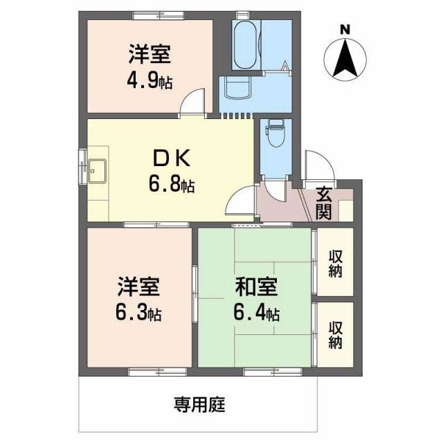ヴェルディ白石C棟(3DK/1階)の間取り写真