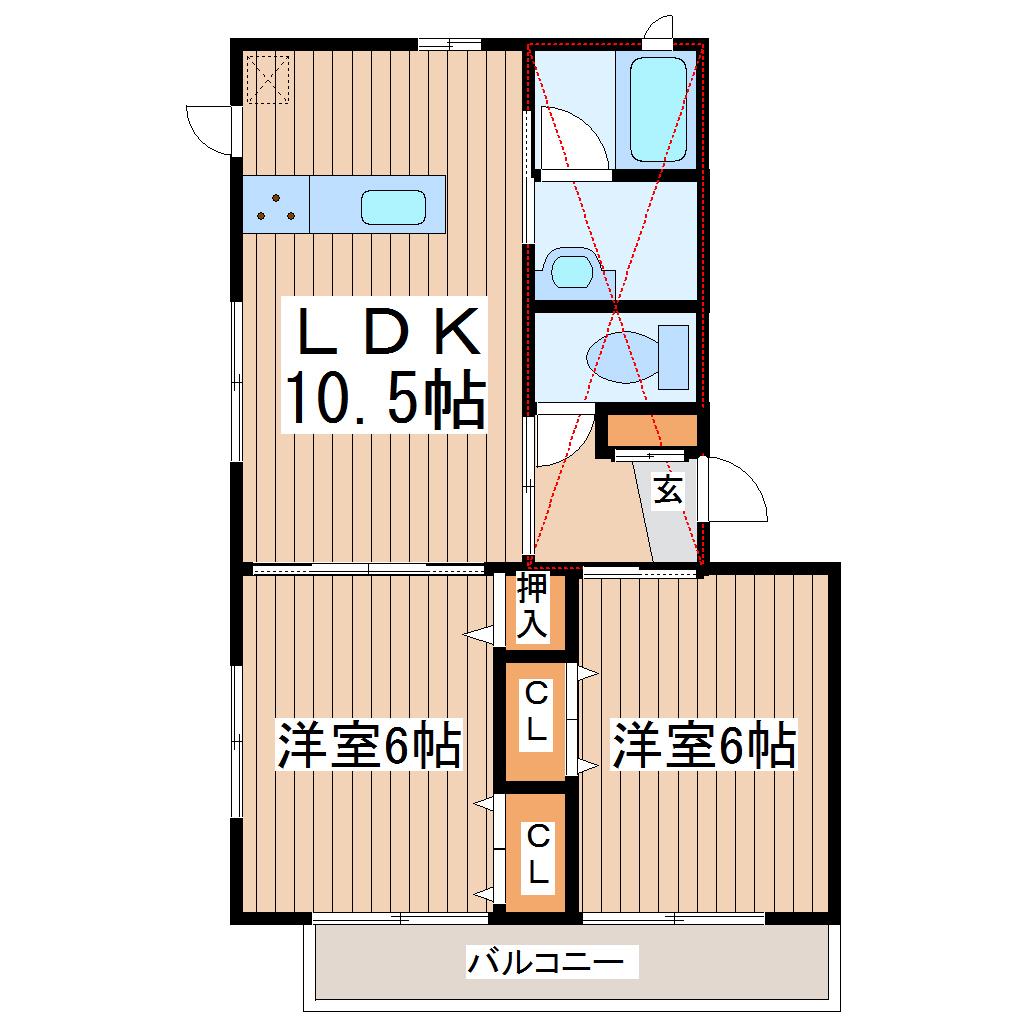 ウィッシュコート(2LDK/1階)の間取り写真