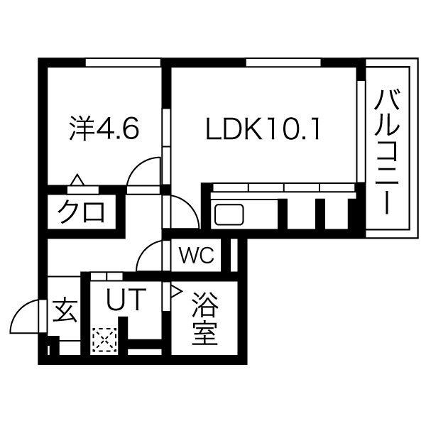 トリシア長岡天神(1LDK/2階)の間取り写真