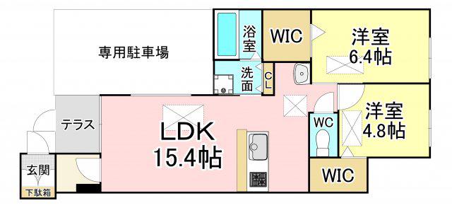 レブリアント折尾(2LDK/1階)の間取り写真