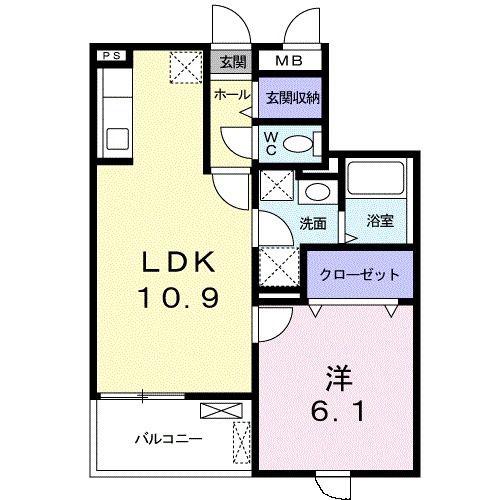 グリーンリーフ(1LDK/3階)の間取り写真