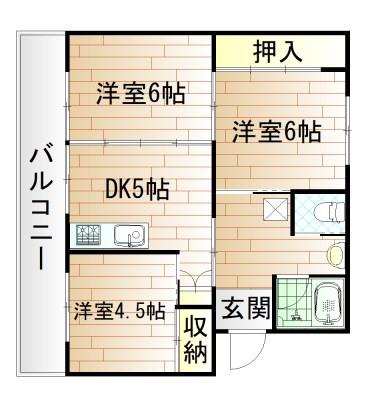 ビレッジハウス日明(3DK/5階)の間取り写真