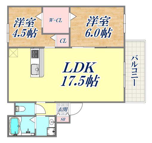 グランデュオ三宮Ⅱ(2LDK/1階)の間取り写真