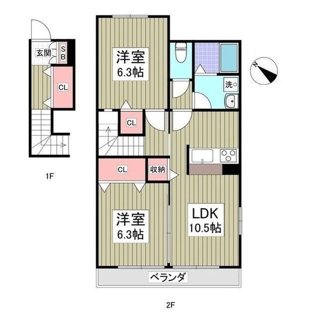 GRANDSKY西湘(2LDK/2階)の間取り写真