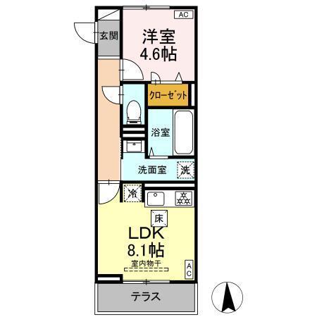 GRAND D-ROOM高宮中(1LDK/1階)の間取り写真
