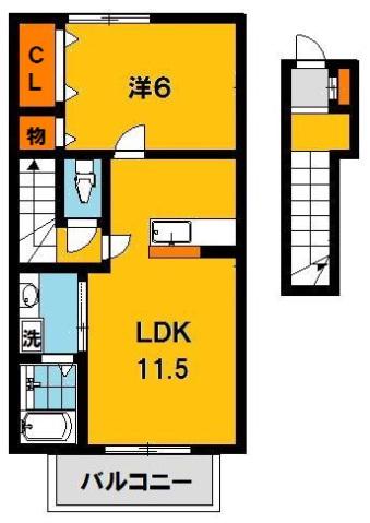ローズコート宮原B(1LDK/2階)の間取り写真