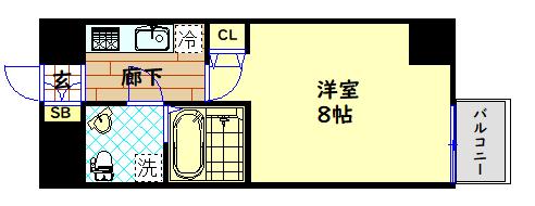 ザパーククロス阿波座(1K/2階)の間取り写真