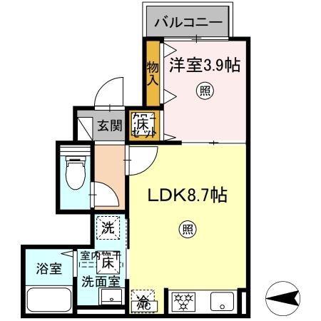 PREMILIFE中春日(1LDK/1階)の間取り写真