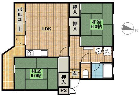 サンビレッジA(2LDK/4階)の間取り写真
