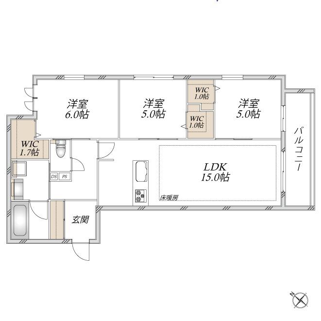 浦和区領家3丁目メゾン南棟(3LDK/3階)の間取り写真