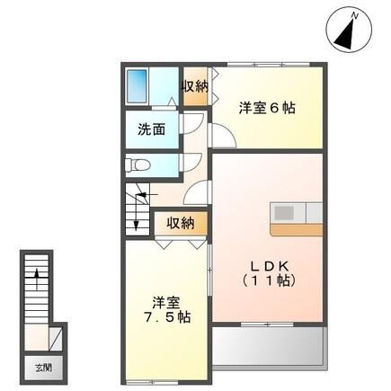 アヴァンティI(2LDK/2階)の間取り写真