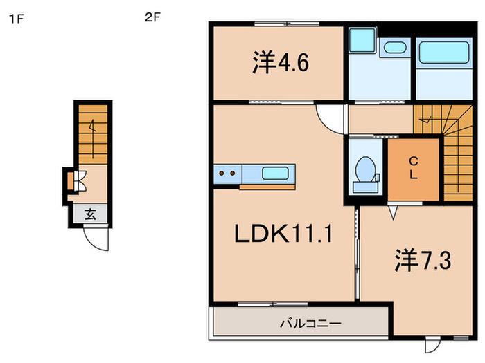 西宮市甲子園町(2LDK/2階)の間取り写真