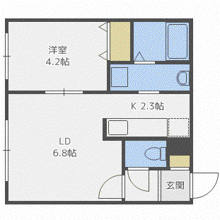 カエサル平岸(1LDK/4階)の間取り写真