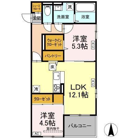 D-ROOM七曲I(2LDK/2階)の間取り写真